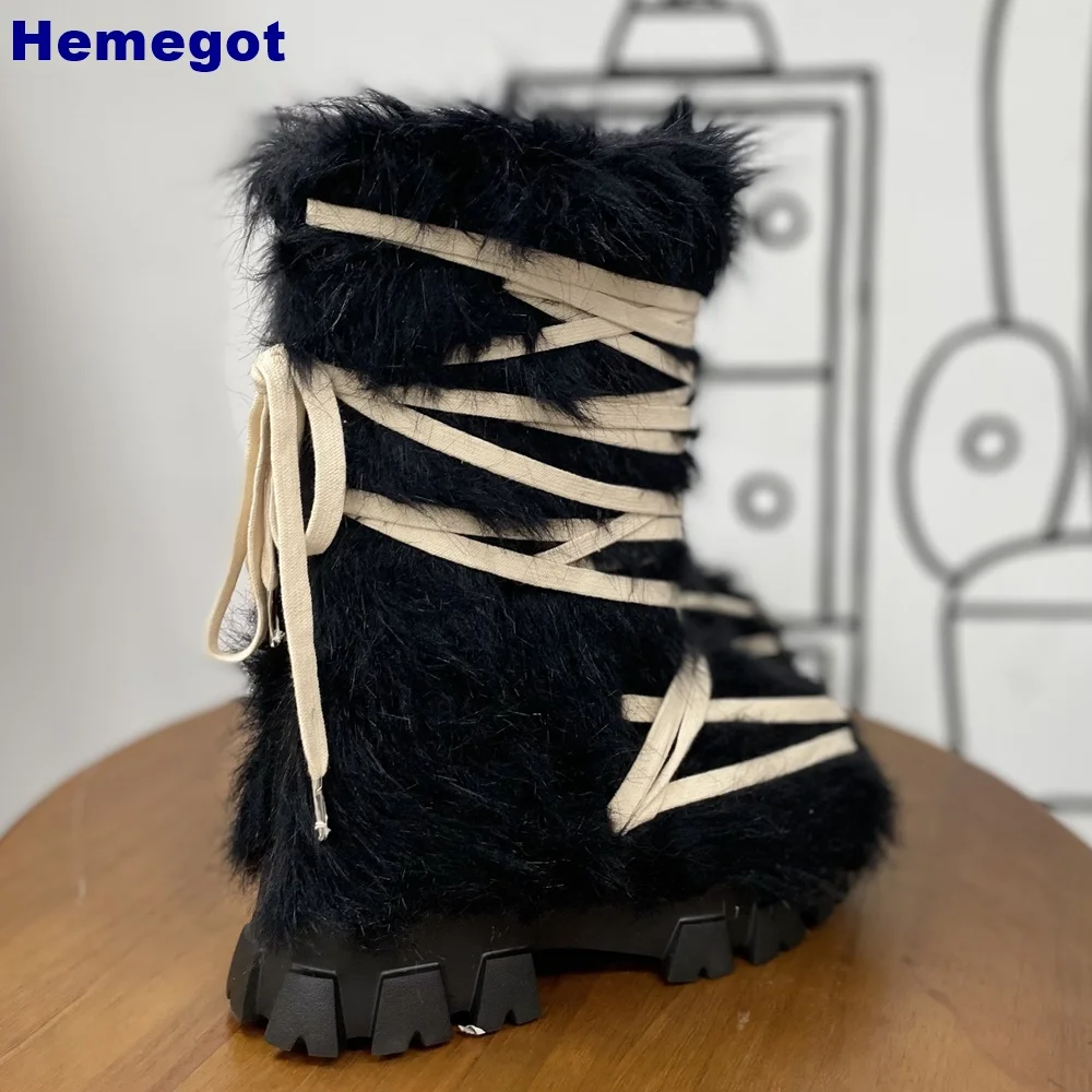 Women Black Furry Mid Calf Pla - đánh giá và giá Street Fashion Y2K